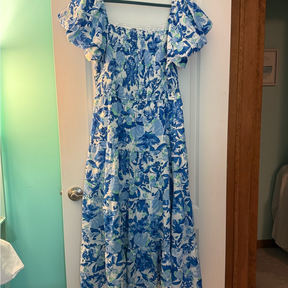 Pretty Garden Blue Floral Maxi Dress XL, NWT